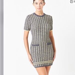 Endless Rose Gray and Yellow Knit Shift Dress - Women's Dress Sz Small